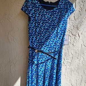 Jessica Howard Blue Geometric Midi Dress